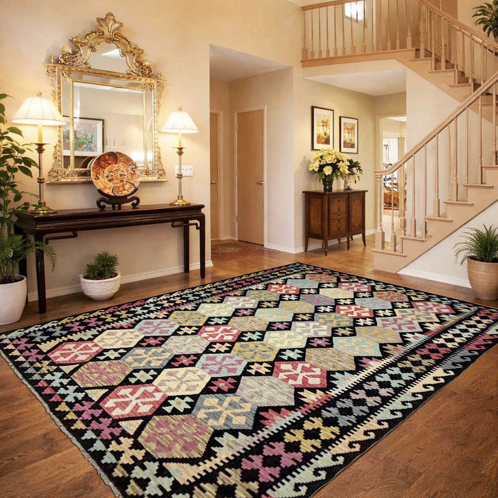 Afghan Vegetable Kilim Rug 6' 4" x 9' 9" Flat-Weave | No. AL999412