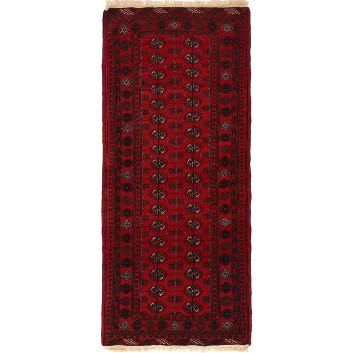 Red Afghan Bokhara Rug 2' 7" x 6' 3" Hand-Knotted | No. AL99971