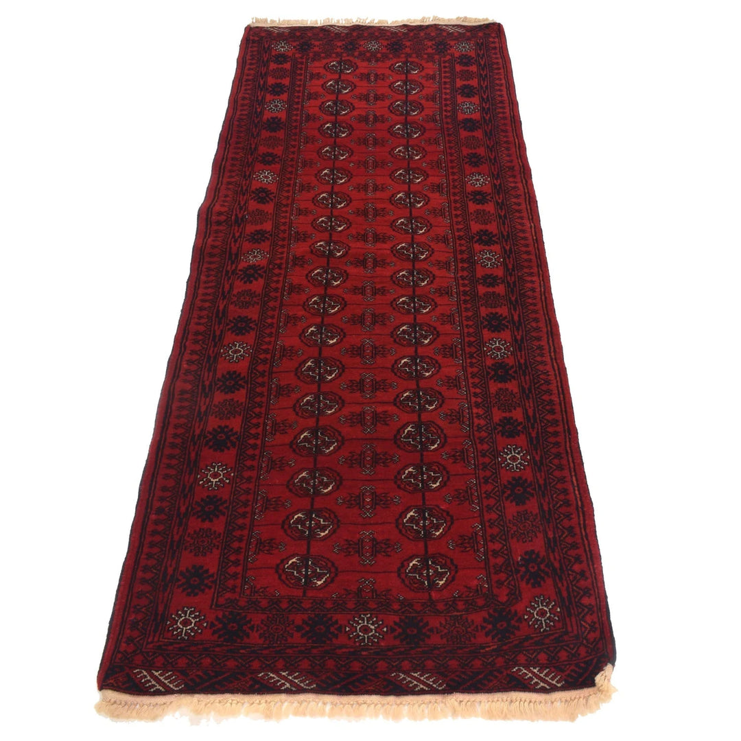 Red Afghan Bokhara Rug 2' 7" x 6' 3" Hand-Knotted | No. AL99971