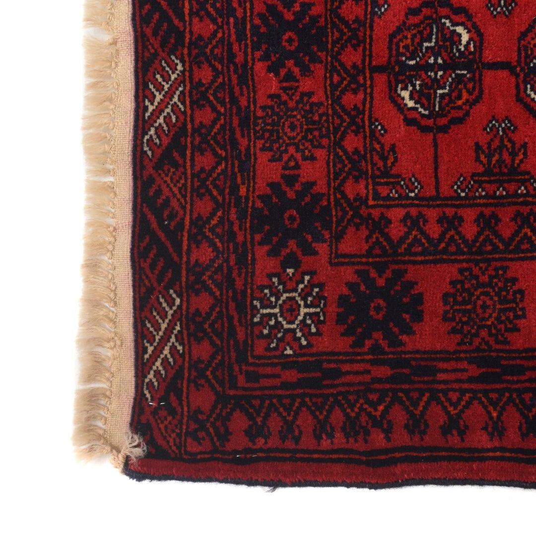 Red Afghan Bokhara Rug 2' 7" x 6' 3" Hand-Knotted | No. AL99971