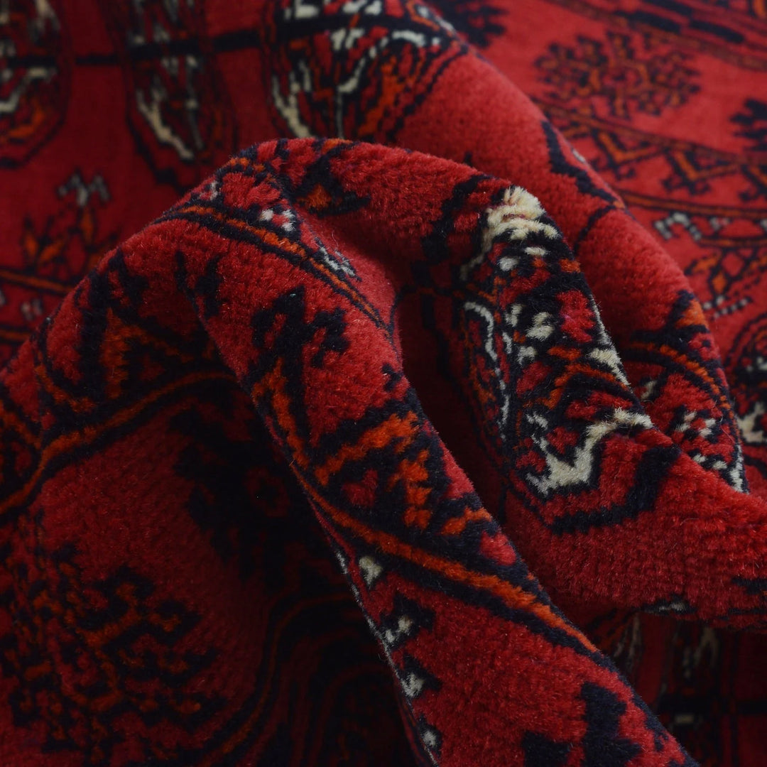 Red Afghan Bokhara Rug 2' 7" x 6' 3" Hand-Knotted | No. AL99971