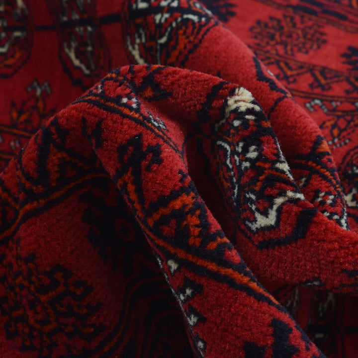 Red Afghan Bokhara Rug 2' 7" x 6' 3" Hand-Knotted | No. AL99971