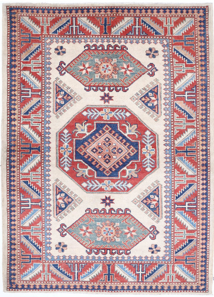Afghan Kazak Rug 4' 2" x 6' 0" Hand-Knotted | No. AT10063