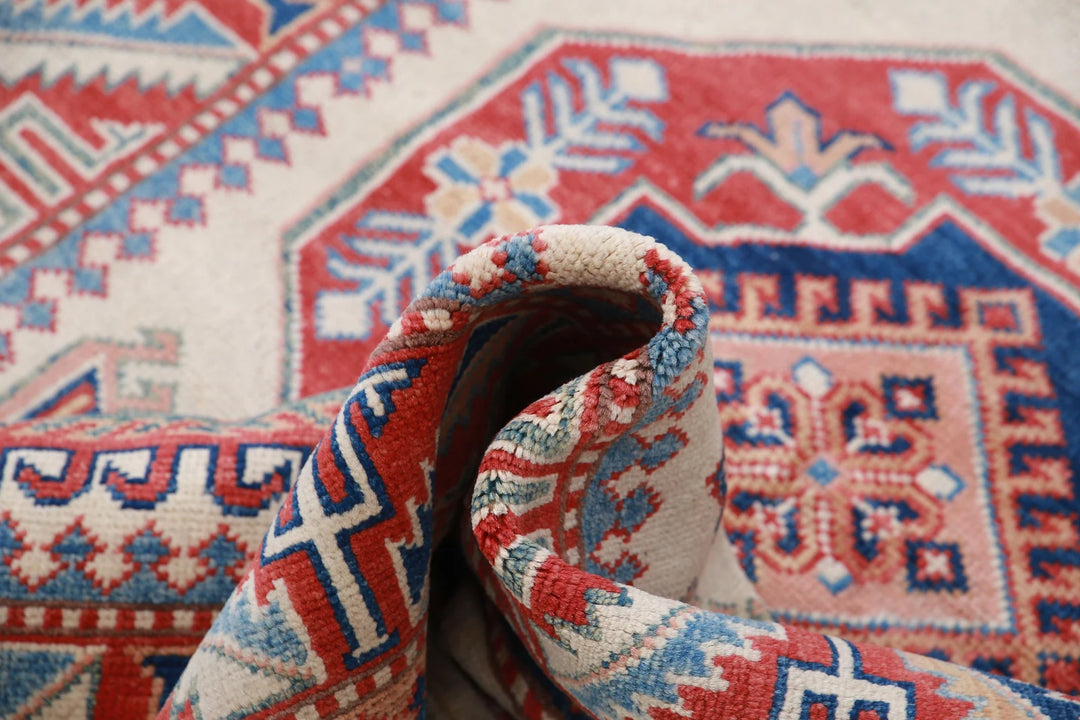 Afghan Kazak Rug 4' 2" x 6' 0" Hand-Knotted | No. AT10063