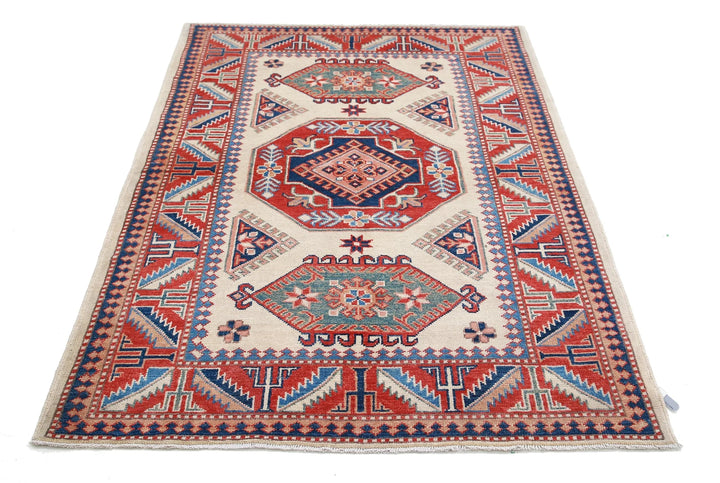 Afghan Kazak Rug 4' 2" x 6' 0" Hand-Knotted | No. AT10063