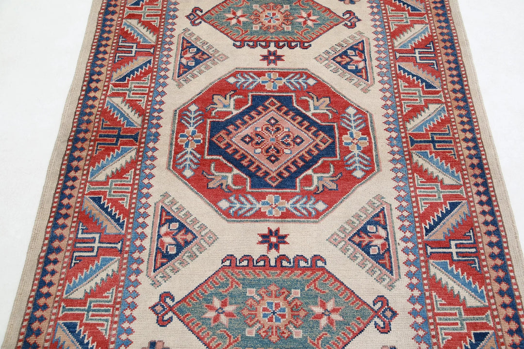 Afghan Kazak Rug 4' 2" x 6' 0" Hand-Knotted | No. AT10063
