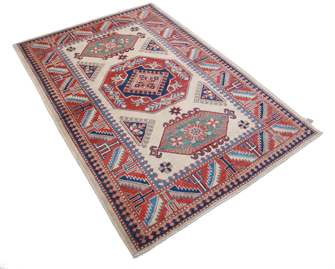 Afghan Kazak Rug 4' 2" x 6' 0" Hand-Knotted | No. AT10063