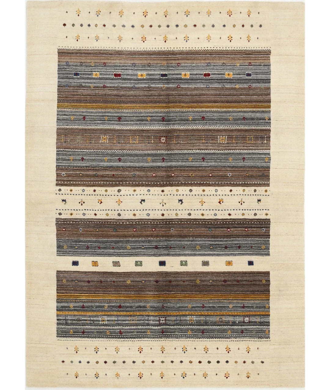 Ivory Indian Lori Rug 5' 8" x 7' 10" Hand-Knotted | No. AT10082