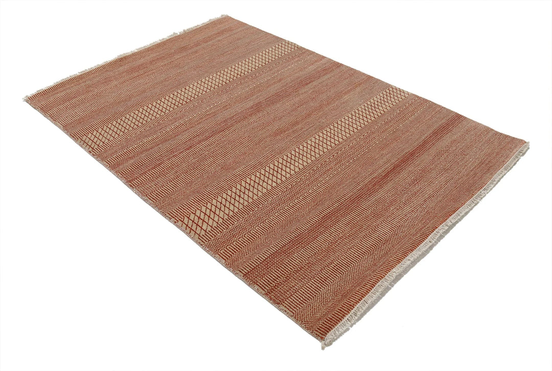 Rust Indian Ziegler Rug 4' 1" x 5' 11" Hand-Knotted | No. AT10147