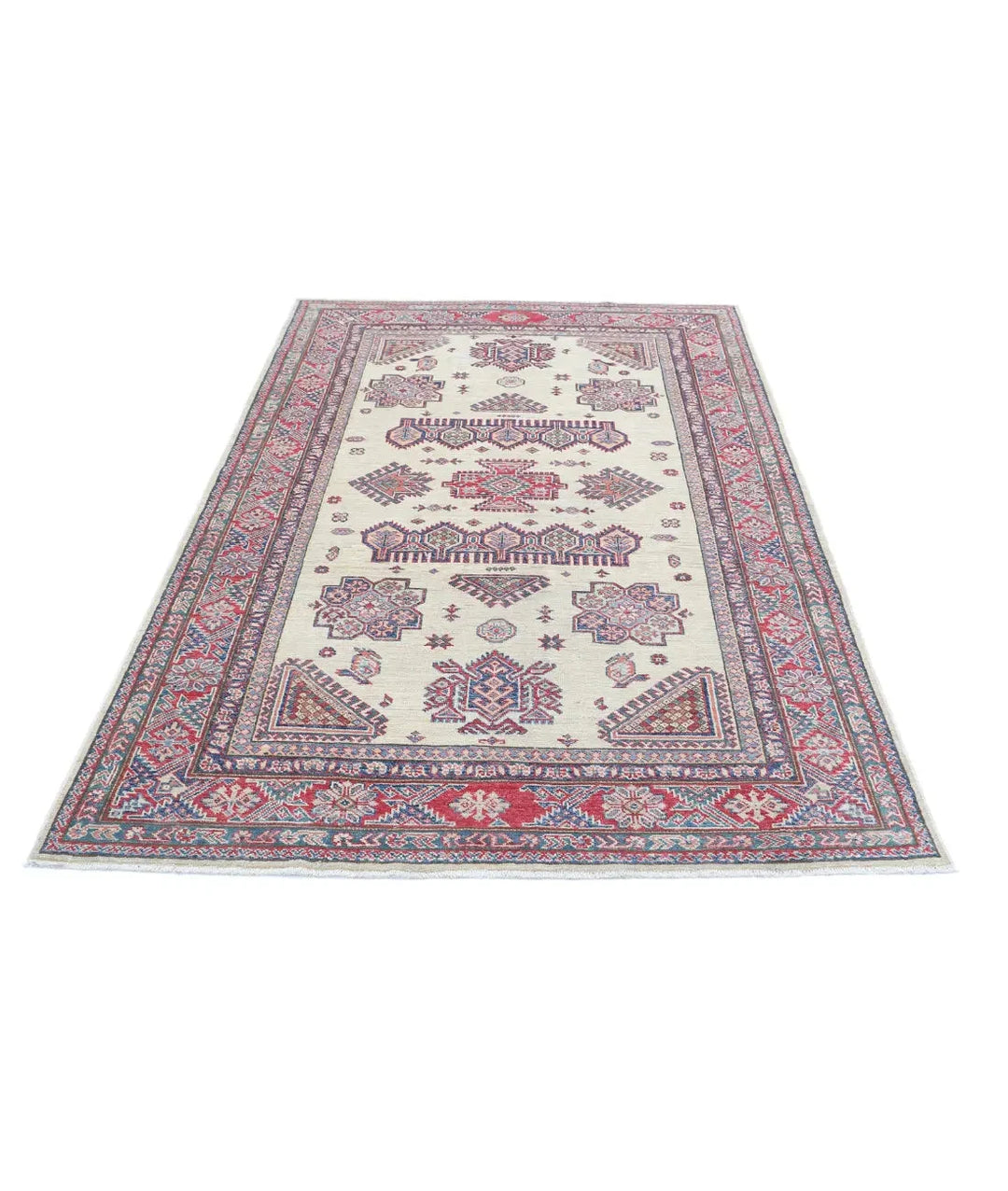 Afghan Royal Kazak Rug 4' 10" x 7' 3" Hand-Knotted | No. AT10148