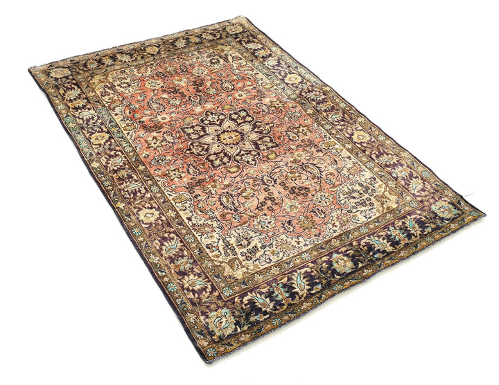 Blue Oriental Qum Rug 3'4" x 4'10" Hand-Knotted | No. AT10178