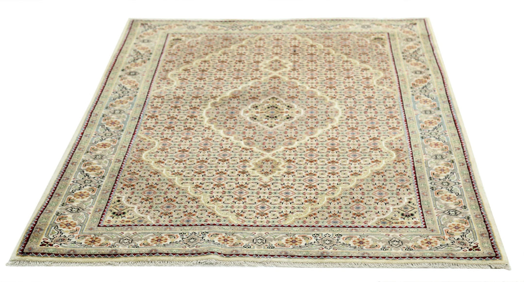 Beige Indian Ziegler Rug 4' 0" x 5' 11" Hand-Knotted | No. AT10267