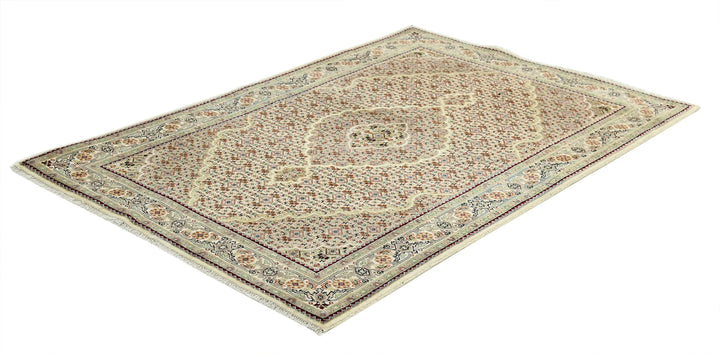 Beige Indian Ziegler Rug 4' 0" x 5' 11" Hand-Knotted | No. AT10267