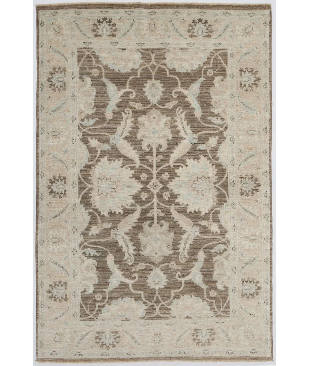 Brown Afghan Ziegler Rug 4' 0" x 6' 2" Hand-Knotted | No. AT10327