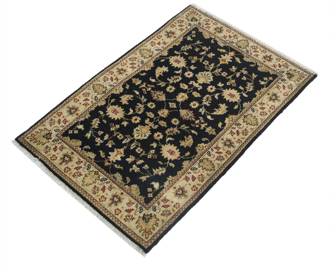 Black Indian Ziegler Rug 1' 11" x 2' 10" Hand-Knotted | No. AT10363