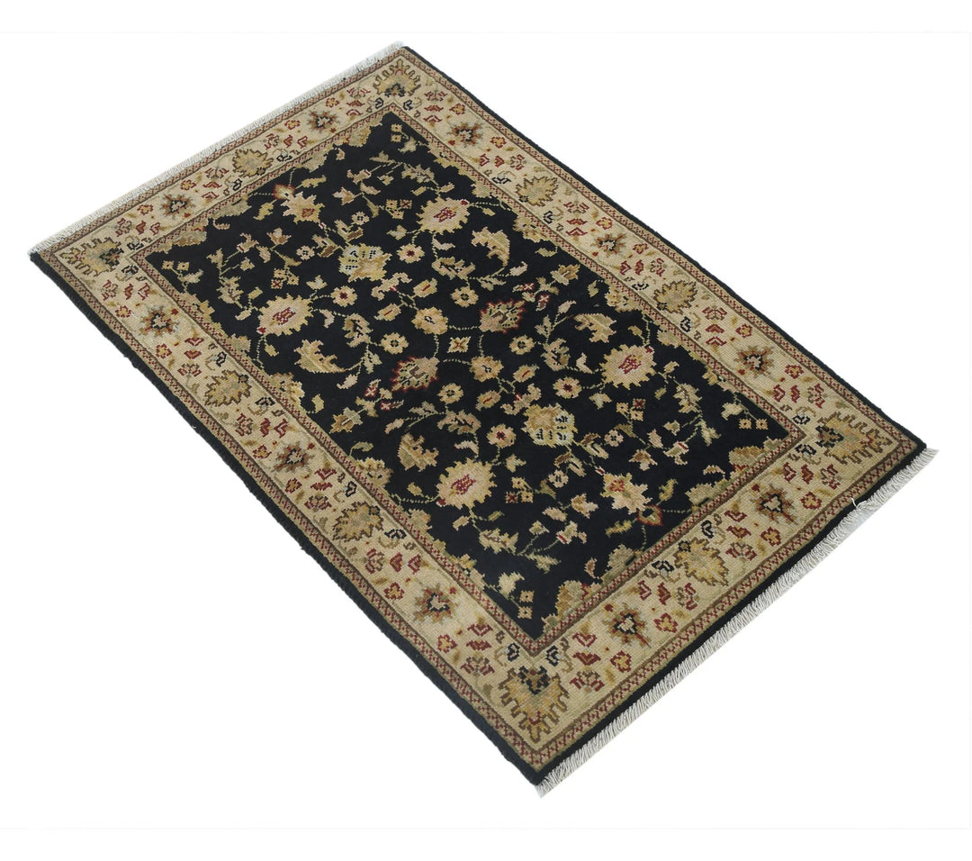 Black Indian Ziegler Rug 1' 11" x 2' 10" Hand-Knotted | No. AT10363