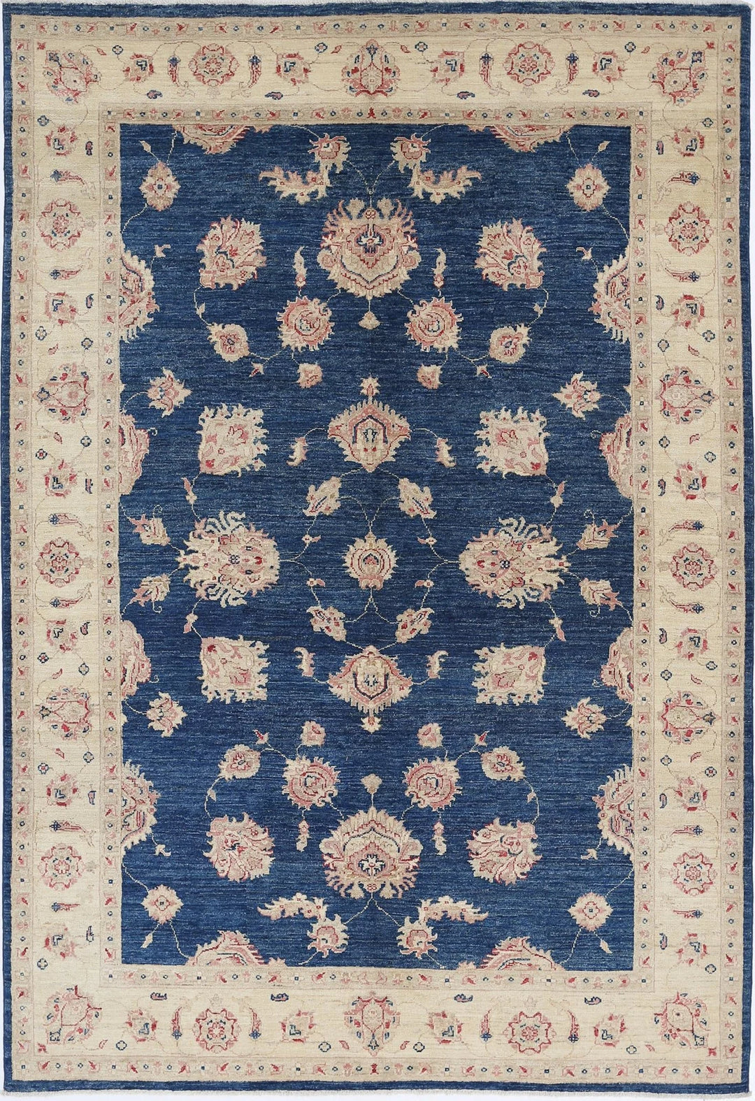 Blue Afghan Ziegler Rug 5'7" x 8'3" Hand-Knotted | No. AT10407