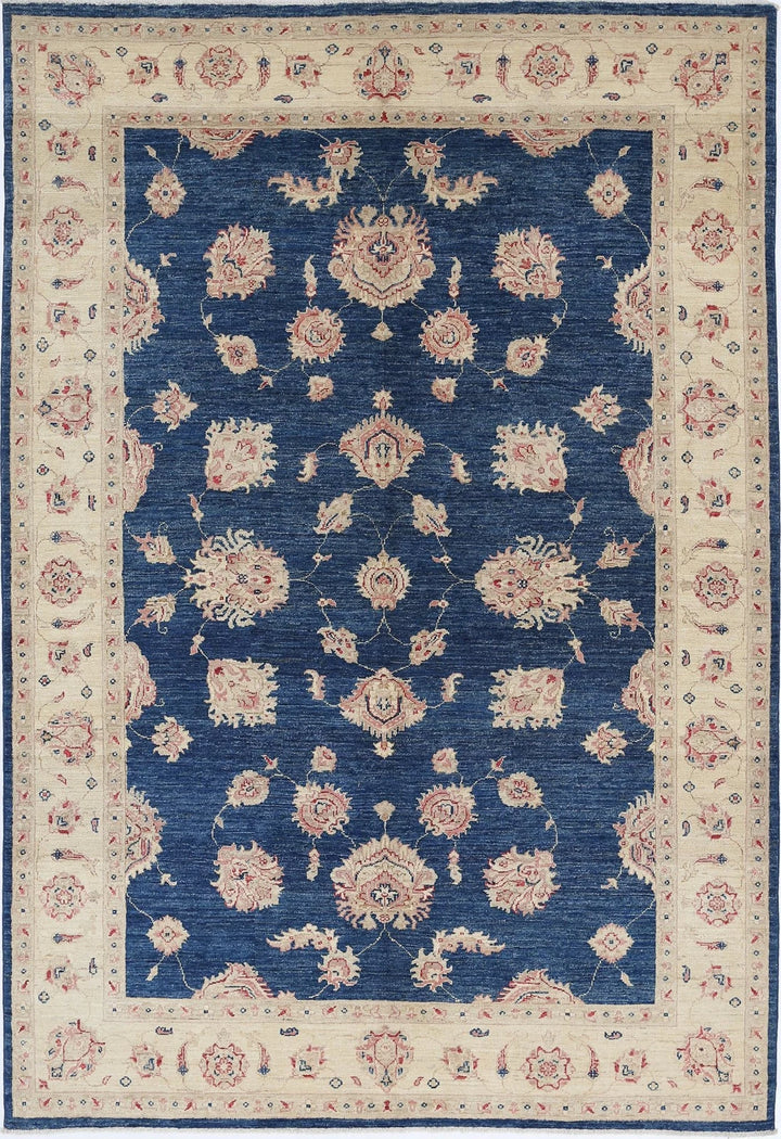 Blue Afghan Ziegler Rug 5'7" x 8'3" Hand-Knotted | No. AT10407