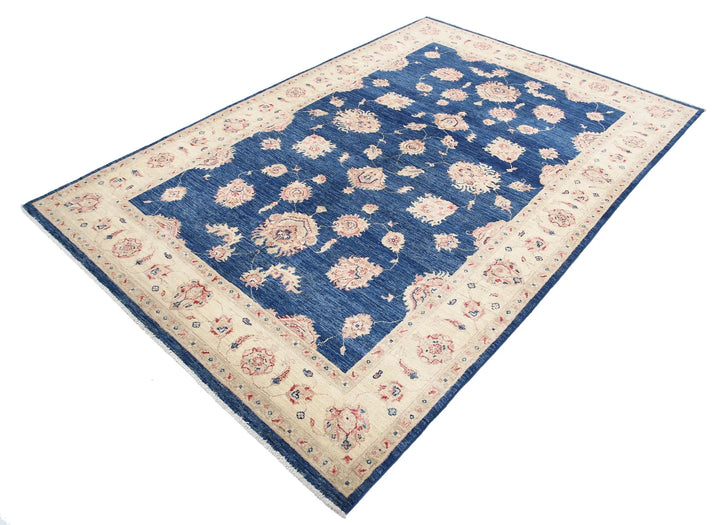 Blue Afghan Ziegler Rug 5'7" x 8'3" Hand-Knotted | No. AT10407