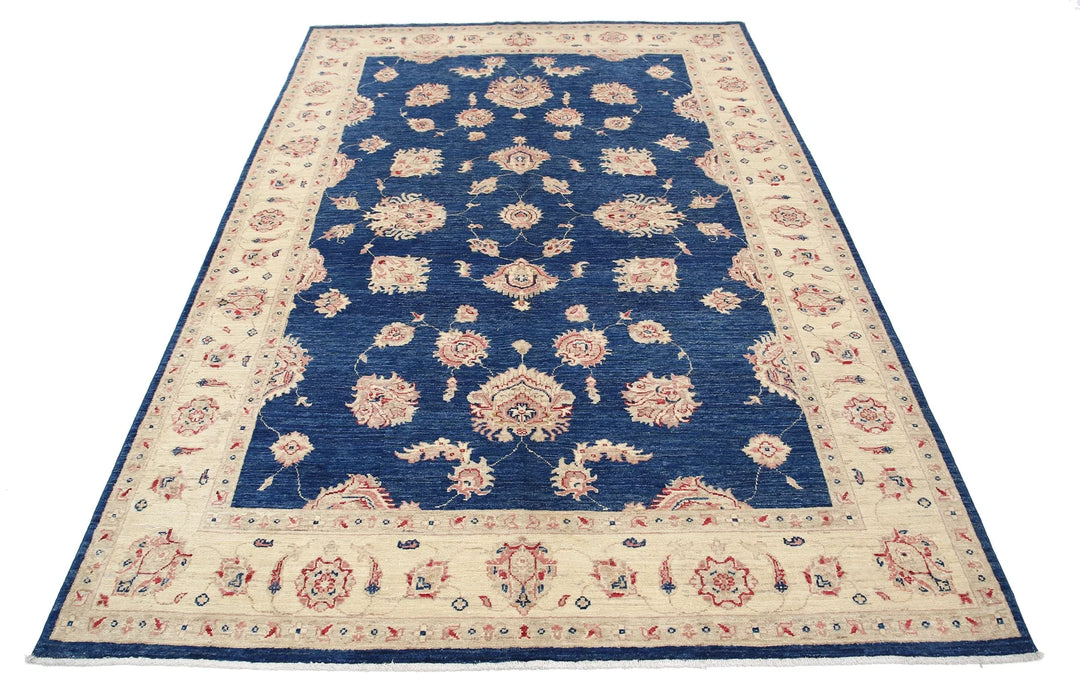 Blue Afghan Ziegler Rug 5'7" x 8'3" Hand-Knotted | No. AT10407