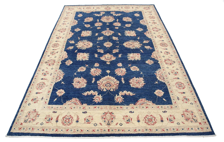 Blue Afghan Ziegler Rug 5'7" x 8'3" Hand-Knotted | No. AT10407