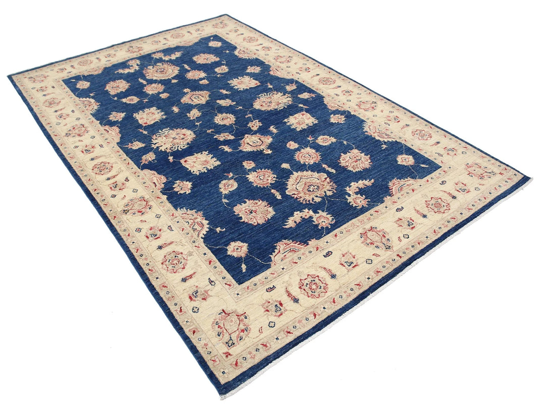 Blue Afghan Ziegler Rug 5'7" x 8'3" Hand-Knotted | No. AT10407