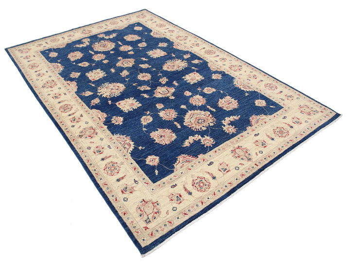 Blue Afghan Ziegler Rug 5'7" x 8'3" Hand-Knotted | No. AT10407