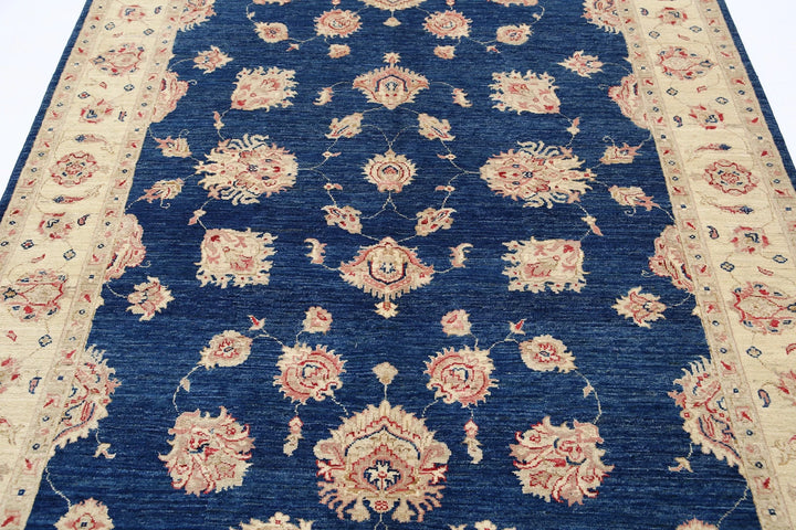 Blue Afghan Ziegler Rug 5'7" x 8'3" Hand-Knotted | No. AT10407
