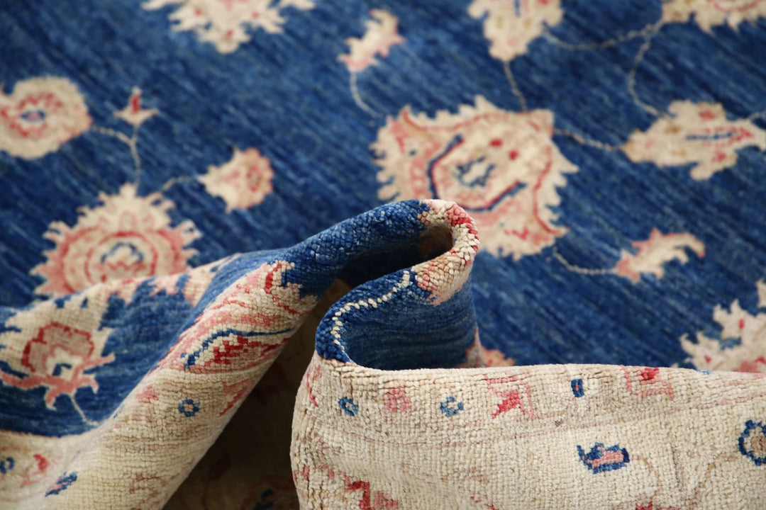 Blue Afghan Ziegler Rug 5'7" x 8'3" Hand-Knotted | No. AT10407