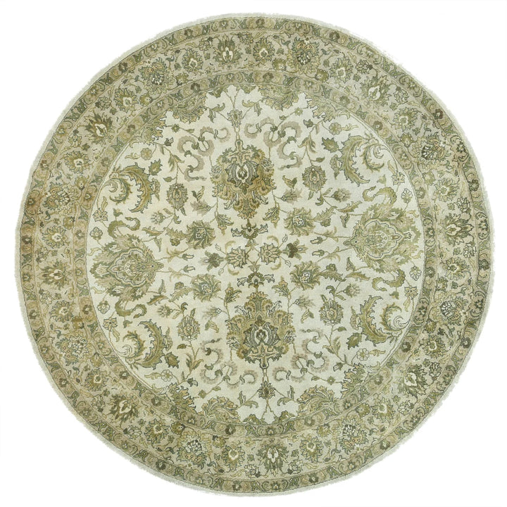 Ivory Green Indian Ziegler Rug 5' 10" x 5' 11" Hand-Knotted | No. AT10427