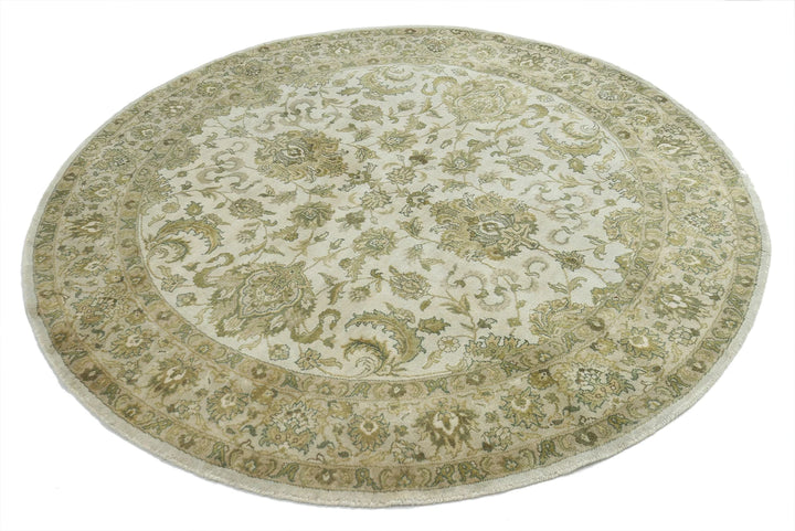 Ivory Green Indian Ziegler Rug 5' 10" x 5' 11" Hand-Knotted | No. AT10427