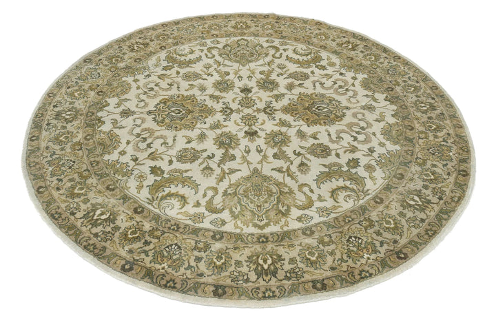 Ivory Green Indian Ziegler Rug 5' 10" x 5' 11" Hand-Knotted | No. AT10427