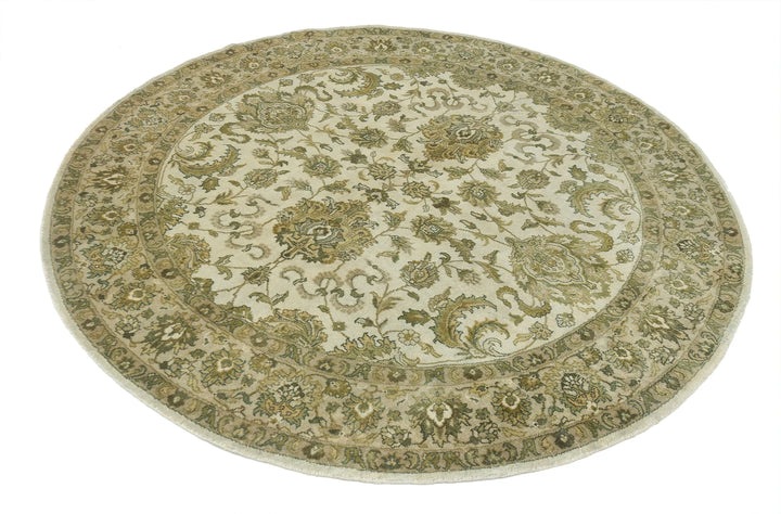 Ivory Green Indian Ziegler Rug 5' 10" x 5' 11" Hand-Knotted | No. AT10427