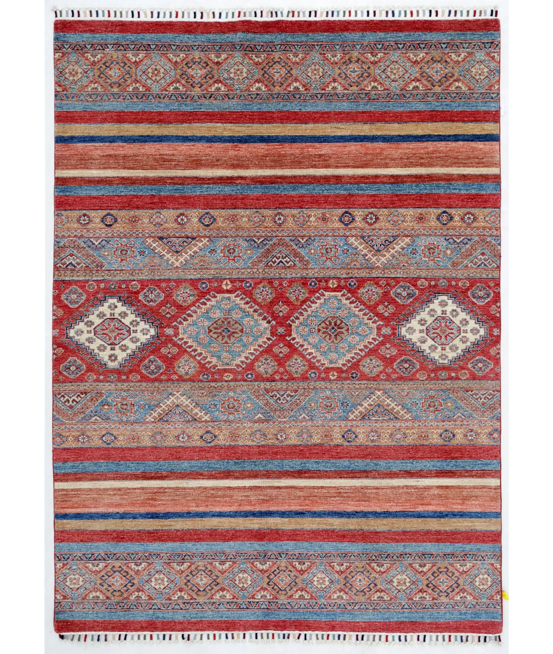 Red Afghan Khurjeen Rug 5' 7" x 7' 8" Hand-Knotted | No. AT10530