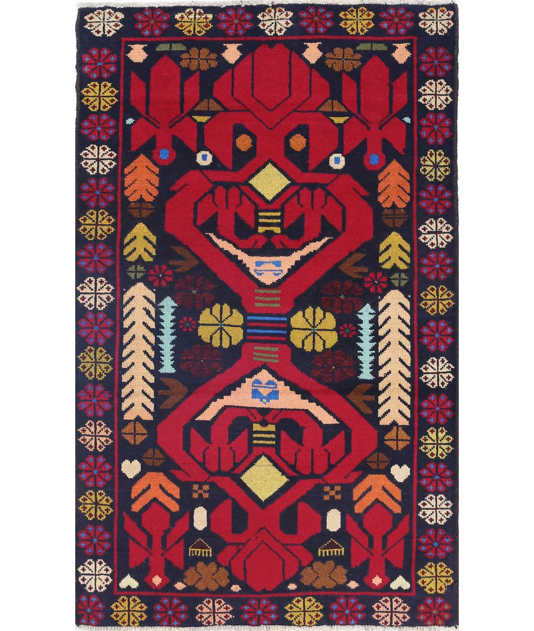 Red Afghan Tribal Rug 2' 9" x 4' 7" Hand-Knotted | No. AT10559
