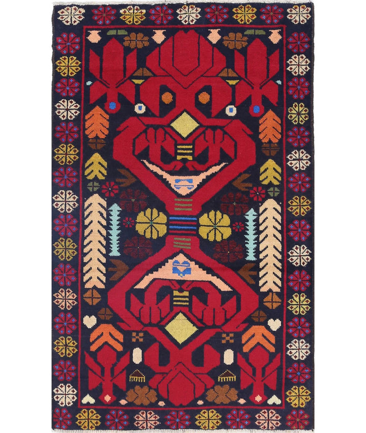 Red Afghan Tribal Rug 2' 9" x 4' 7" Hand-Knotted | No. AT10559