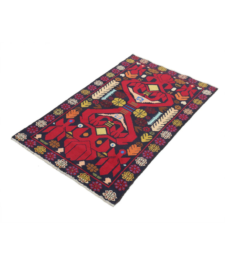 Red Afghan Tribal Rug 2' 9" x 4' 7" Hand-Knotted | No. AT10559