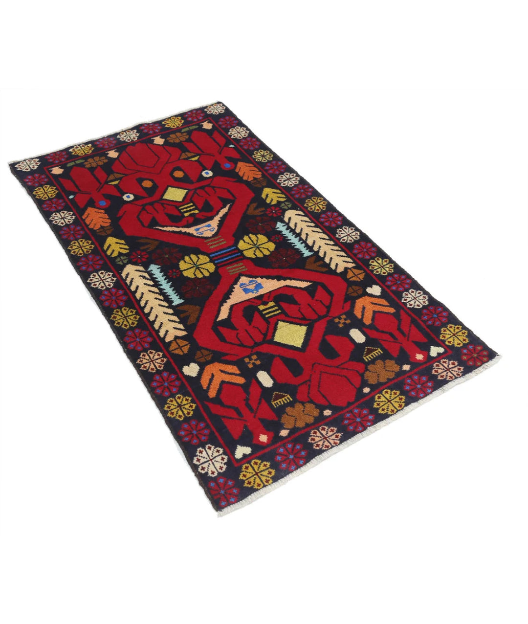 Red Afghan Tribal Rug 2' 9" x 4' 7" Hand-Knotted | No. AT10559