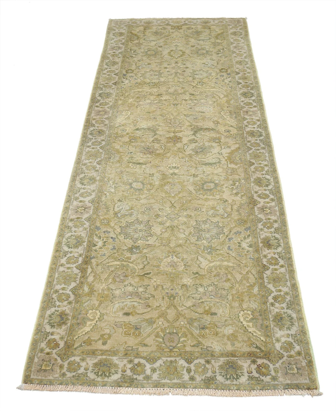 Green Ivory Indian Ziegler Rug 2' 8" x 7' 8" Hand-Knotted | No. AT10575