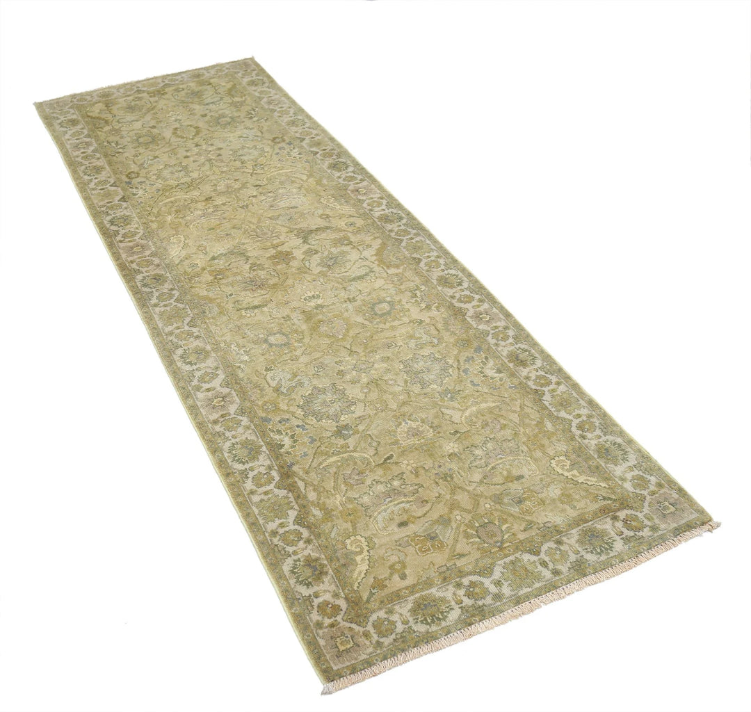 Green Ivory Indian Ziegler Rug 2' 8" x 7' 8" Hand-Knotted | No. AT10575