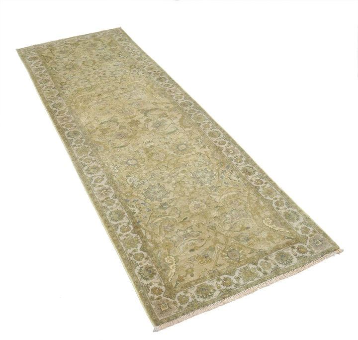 Green Ivory Indian Ziegler Rug 2' 8" x 7' 8" Hand-Knotted | No. AT10575
