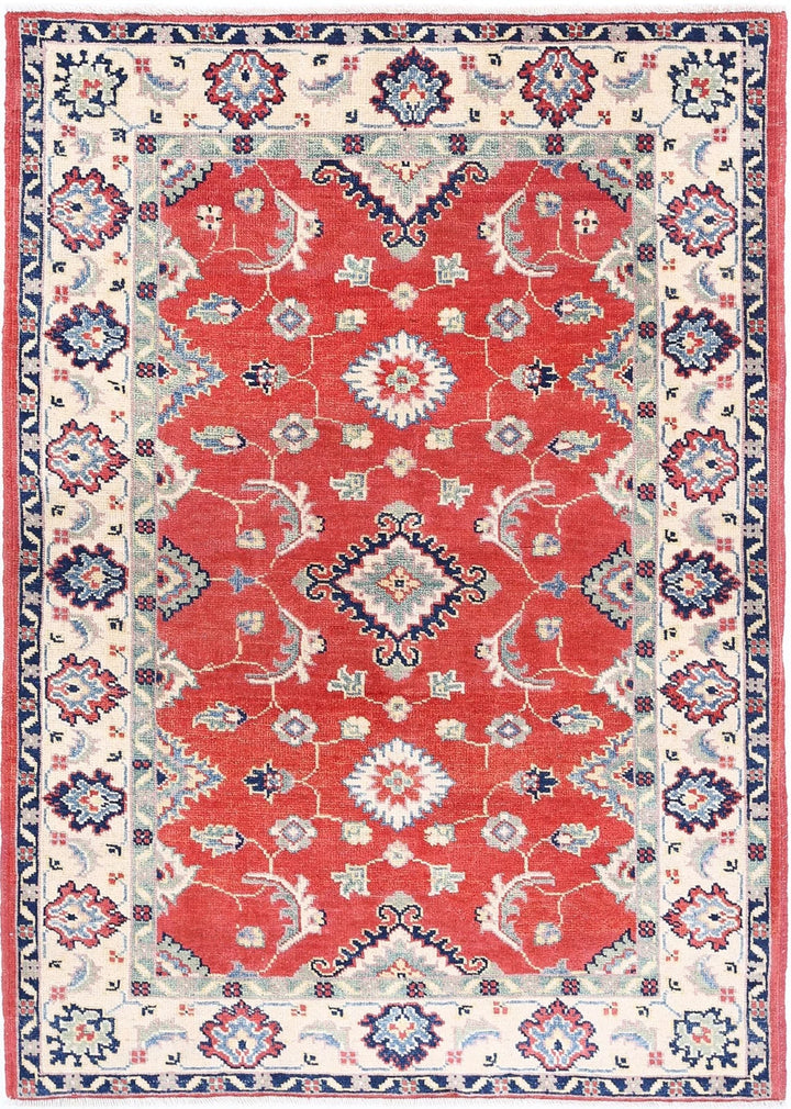 Afghan Kazak Rug 3' 2" x 4' 7" Hand-Knotted | No. AT10608