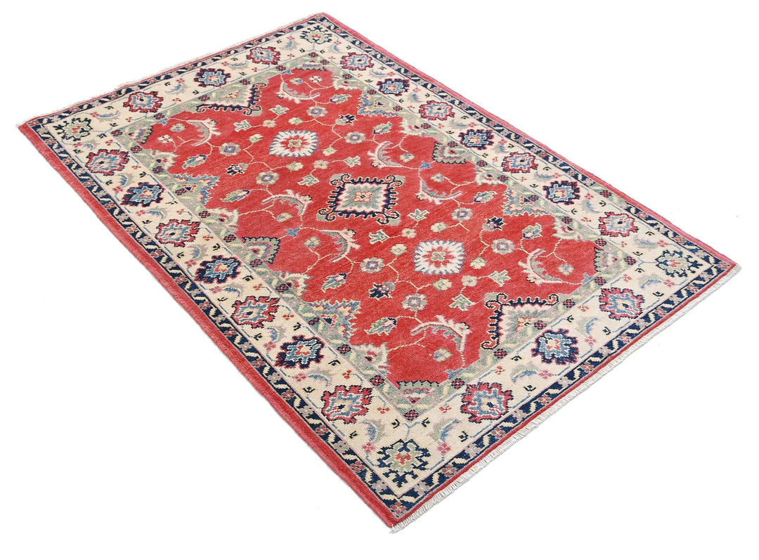 Afghan Kazak Rug 3' 2" x 4' 7" Hand-Knotted | No. AT10608