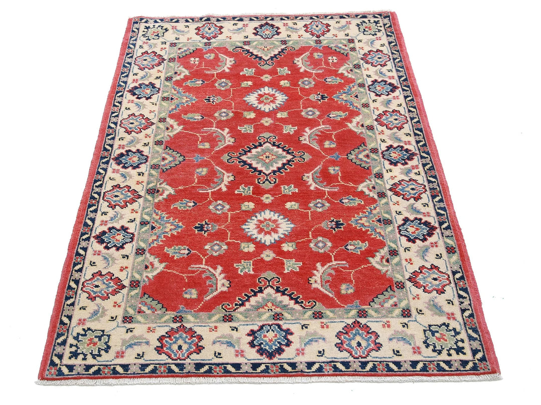 Afghan Kazak Rug 3' 2" x 4' 7" Hand-Knotted | No. AT10608