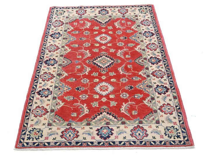 Afghan Kazak Rug 3' 2" x 4' 7" Hand-Knotted | No. AT10608