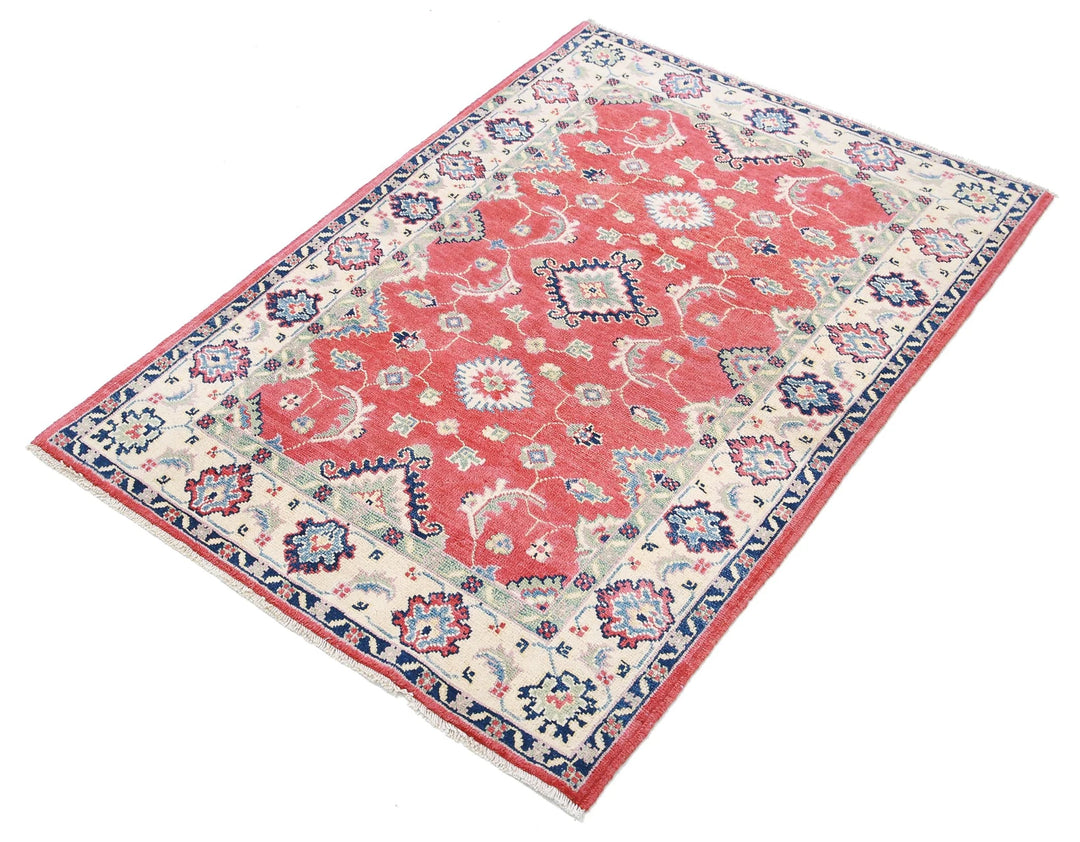 Afghan Kazak Rug 3' 2" x 4' 7" Hand-Knotted | No. AT10608