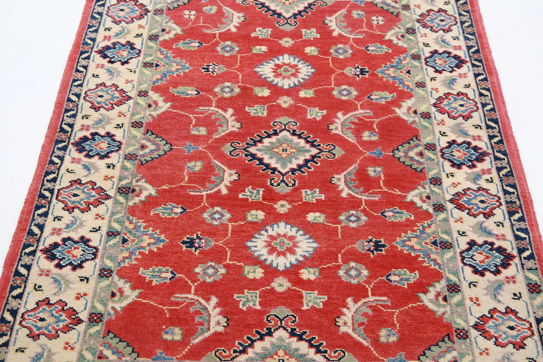 Afghan Kazak Rug 3' 2" x 4' 7" Hand-Knotted | No. AT10608