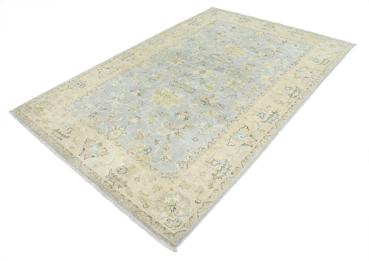 Blue Indian Oriental Rug 5' 5" x 8' 3" Hand-Knotted close-up