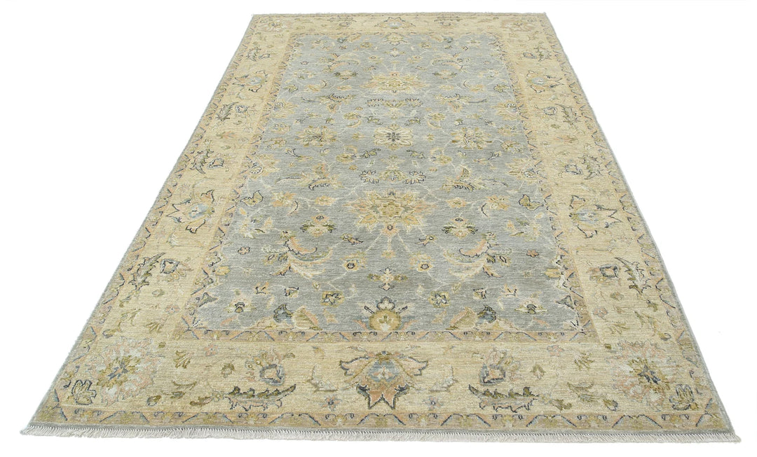 Blue Indian Oriental Rug 5' 5" x 8' 3" Hand-Knotted pattern