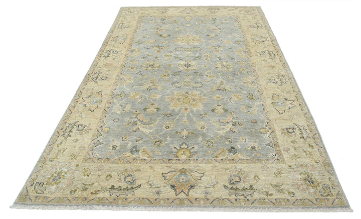 Blue Indian Oriental Rug 5' 5" x 8' 3" Hand-Knotted pattern